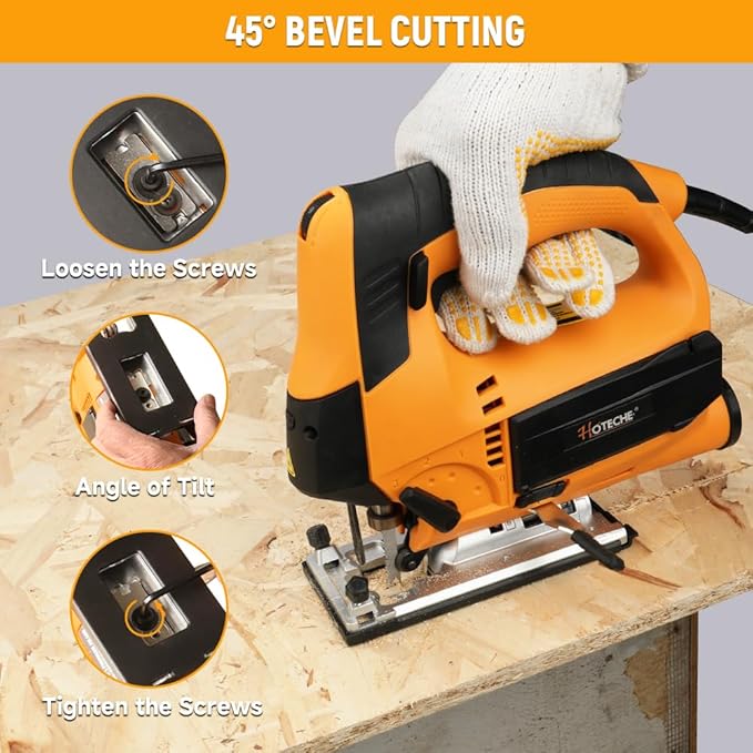 Hoteche's 6.7Amp Electric Jig Saw with Laser Guide and Ruler – Corded Pendulum Jigsaw for Wood and Metal Cutting, 4 Orbital Settings, Quick Blade Change, Aluminum Base, Includes Blades & Accessories