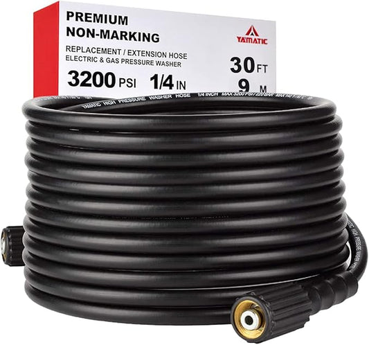 YAMATIC Kink Resistant Pressure Washer Hose 30FT 1/4" M22 Brass Fitting Power Washer Hose Replacement for Ryobi, Troy Bilt, Greenworks, CRAFTSMAN Most Brand Power Washer, 3200 PSI