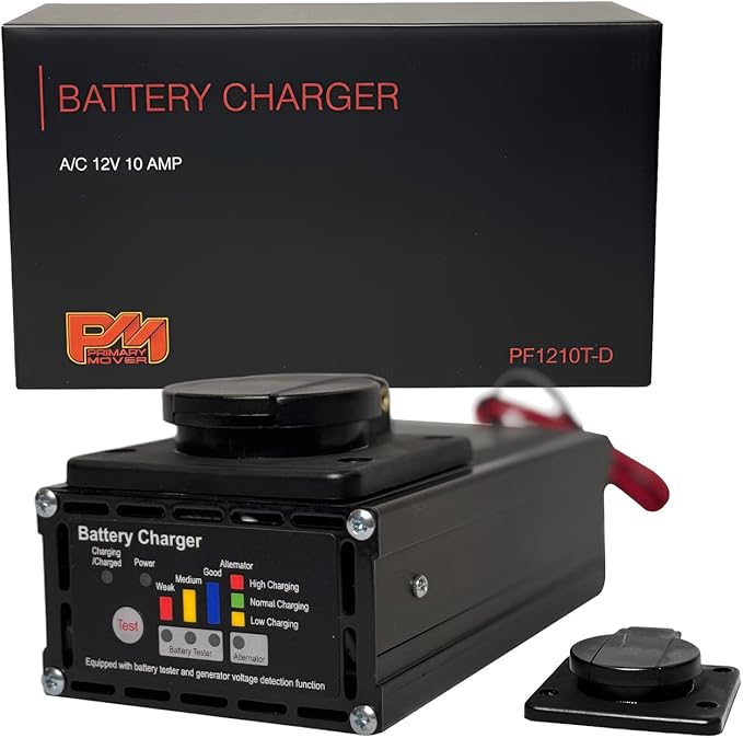 10 Amp Panel Mount Battery Charger & Tester for 12V Trailer Batteries – Onboard Smart 3-Step Charger for Hydraulic Dump Trailers, RV, Marine & Automotive Use