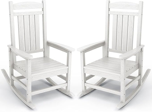 KINGYES HDPE Patio Rocking Chair Set of 2, Outdoor Rocking Chairs Porch Rocker for Adults, White