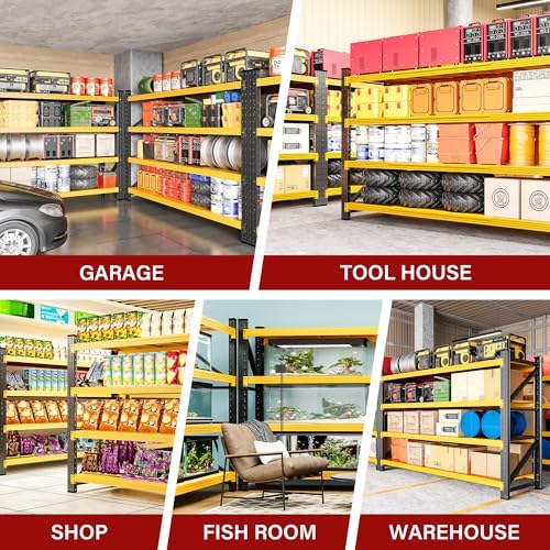 71.3" Wide Heavy Duty Garage Shelving Units,5000LBS Deep Storage Shelves,Yellow Metal Garage Shelves,Steel Shelf,Large Storage Rack,Industrial Shelving for Shop,Warehouse,Basement,71.3"W x 24"D x 70"H