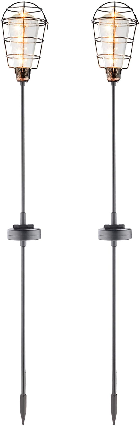 Alpine Corporation 34" Tall Outdoor Solar Powered Edison Bulb Garden LED Stake - Set of 2