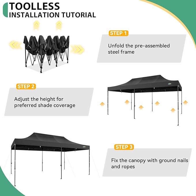 COBIZI 10x20 Heavy Duty Pop up Canopy with 6 Sidewalls, Easy Set-up Commercial Outdoor Party Tent, 100% Waterproof Tent for Parties Weddings Events, Gazebo with Wheeled Bag, Black