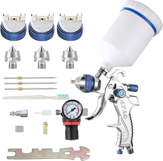 ENDOZER Professional HVLP Spray Gun Set Gravity Feed Air Spray Gun with 1.4, 1.7, 2.0mm Nozzles 20oz 600cc with Gauge for Auto Paint, Primer, Clear/Top Coat & Touch-Up (Not Suitable for Latex Paint)