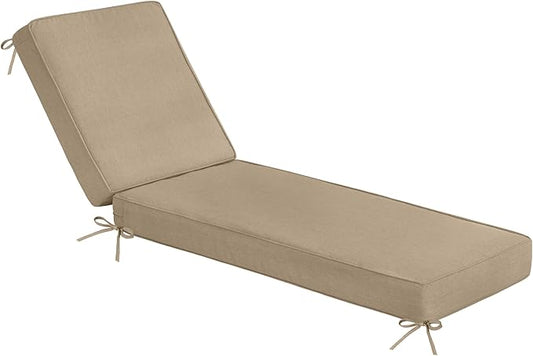 Sundale Outdoor Olefin Chaise Lounge Cushion, Water-Resistant Patio Lounge Chair Cushion, Thick Lounger Pad with 4 Straps Khaki, 80 x 26 x 4 Inches