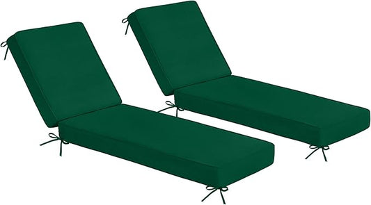 Sundale Outdoor Olefin Chaise Lounge Cushion Set of 2, Water-Resistant Patio Lounge Chair Cushion, Thick Lounger Pad with 4 Straps Dark Green, 80 x 26 x 4 Inches