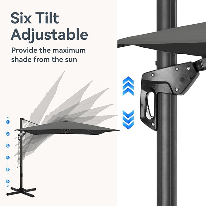 GREEN PARTY 9x12 ft Cantilever Patio Umbrella, Rectangle Offset Outdoor Umbrellas with 360° Rotation, 5-Year-Non-Fading Hanging Pool Umbrella for Garden Deck Poolside - Grey