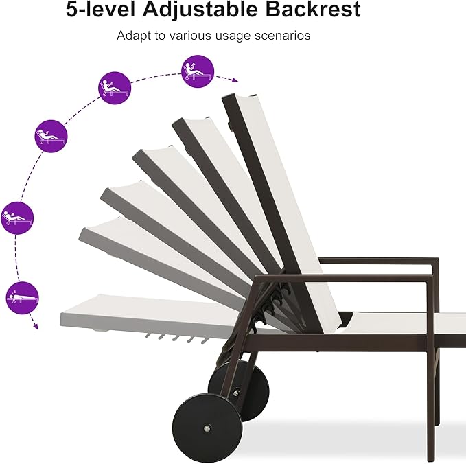 PURPLE LEAF Pool Lounge Chairs Set of 3 Aluminum Outdoor Chaise Lounge with Armrests and Wheels Adjustable Patio for Deck Outside Lawn Garden, Linen