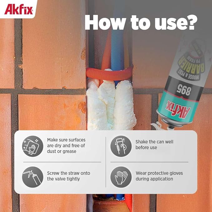 Akfix 895 PestBlocker Insulation Spray Foam (12x12 Oz.) - Gap Filler, Gaps & Cracks Barrier, Hole Blocker, Polyurethane Expanding Foam Spray for Barrier, Gaps Cracks Filler | 12 Oz. 12 Pack
