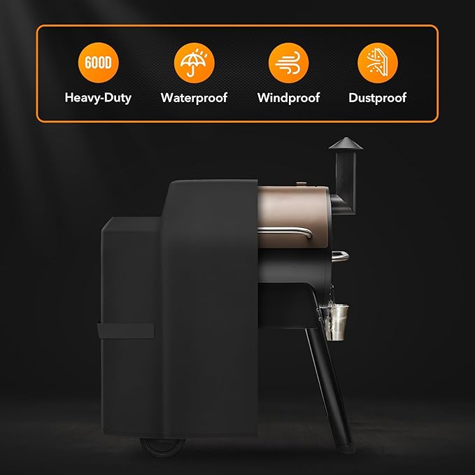 Heavy Duty Waterproof Wood Pellet Grill Smoker Cover, UV Resistant Full Length BBQ Grill Cover Compatible with BAC503 Traeger Pro 22 / Pro 575 Series, Lil' Tex Grill and More, All Weather Protection