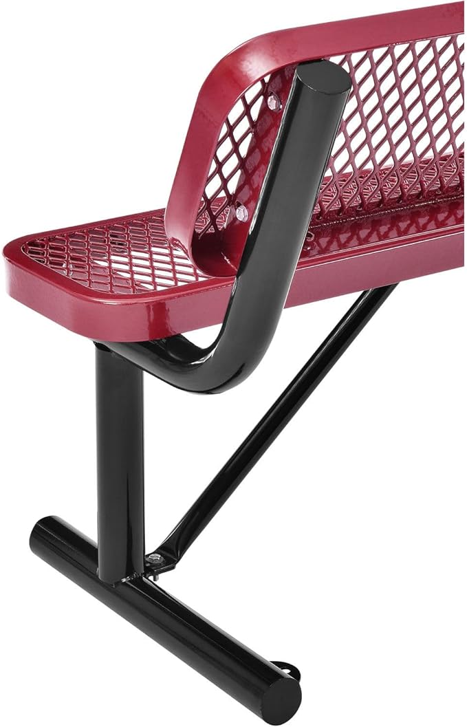 Global Industrial 48" L Outdoor Steel Bench with Backrest, Expanded Metal, Red