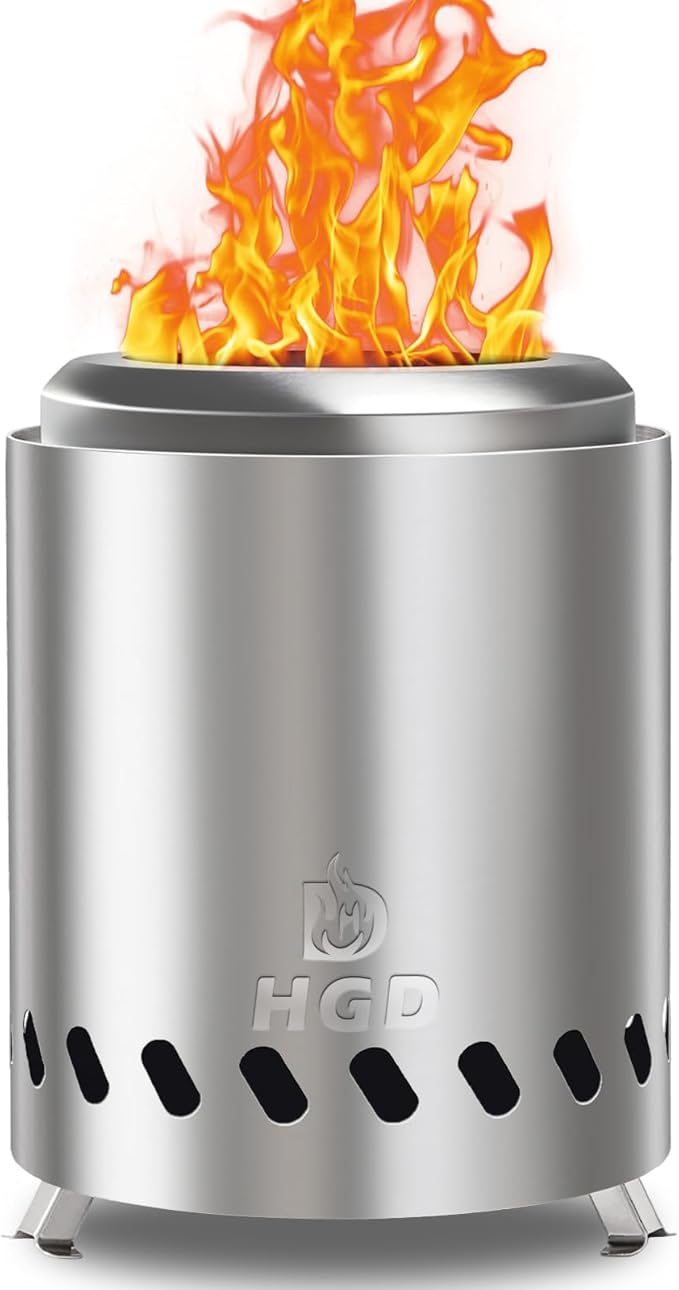 HGD Tabletop Fire Pit, Smokeless Firepit Outdoor, Mini Fire Pit for with Carry Bag for Camping Backyard Patio Garden Picnic, Silver