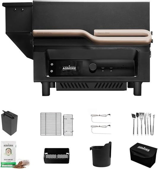 ASMOKE Essential V2 Full Grilling Combo - Smart Portable Wood Pellet Grill & Smoker with 5" LCD Screen, 8-in-1 Grill, 8H Battery, Effortless Cleaning, Wi-Fi Smart Control,271 sq.in, Fit for Family BBQ