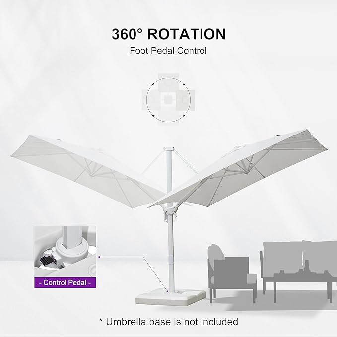 PURPLE LEAF 8 FT Patio Umbrella White Cantilever Umbrella Aluminum Square Outdoor Offset Umbrella Hanging Windproof with 360° Rotation for Garden Deck Pool, White