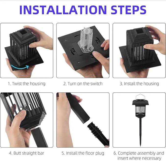 New & Improved 2 Pack Solar Powered Zapper- Enhanced Outdoor Flying Insect Killer- Hang or Stake in The Ground- Cordless Garden Lamp- Portable LED Machine- Best Stinger for Mosquitoes/Moths/Flies (1)