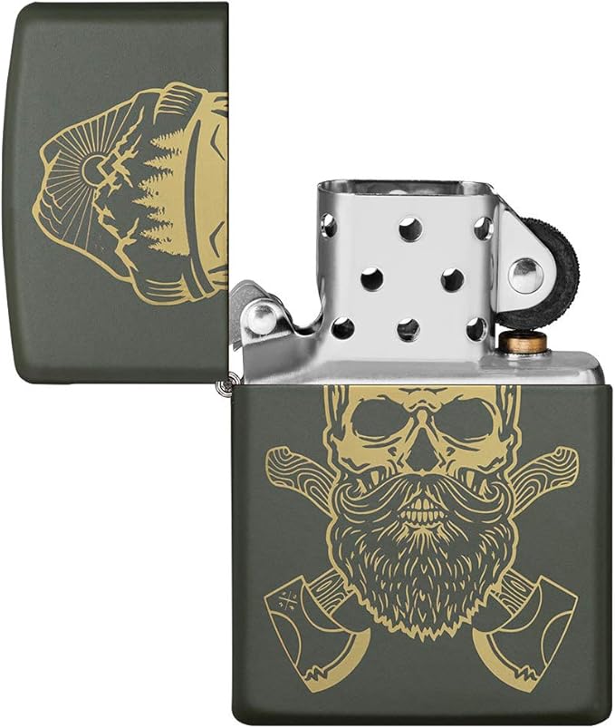 Zippo Outdoor Skull Design Green Matte Pocket Lighter, One Size