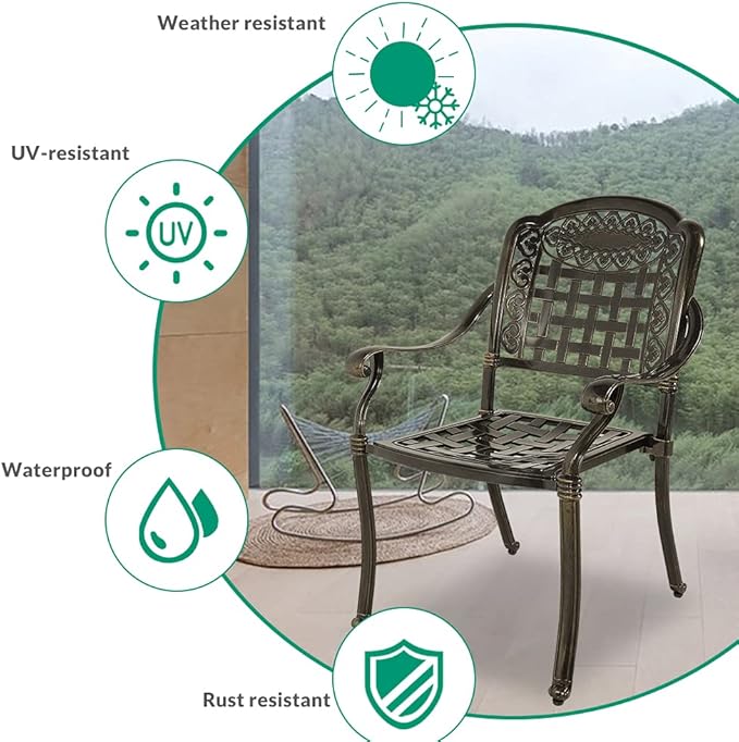 VIVIJASON 3-Piece Outdoor Patio Bistro Set, All-Weather Cast Aluminum Furniture Dining Sets Include 2 Chairs and 31" Round Table w/Umbrella Hole for Balcony, Lawn, Garden, Backyard, Antique Bronze