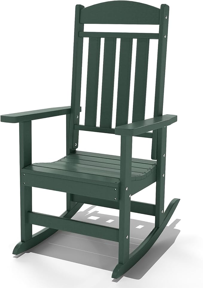 Outdoor Rocking Chairs, Oversized High Back Patio Rocking Chairs, All Weather Porch Rocking Chairs for Outside. Dark Green