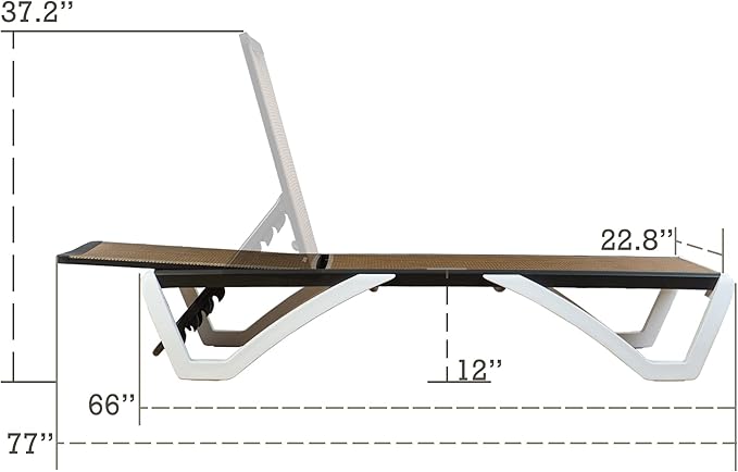 Kozyard Patio Chaise Lounge Chair Full Flat Alumium Resin Legs Outdoor Reclining Adjustable Chair for Sunbathing, Beach Patio (Beige Textilence W/O Table)