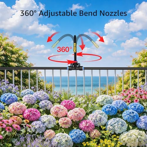 Bluepro Drip Irrigation System 7.8inch 1/4", 2026-Upgrade Garden Sprinkler Kit with 12PCS 360° Adjustable Copper Nozzles, Automatic Misting Watering System for Raised Beds, Greenhouse, Lawn, Patio