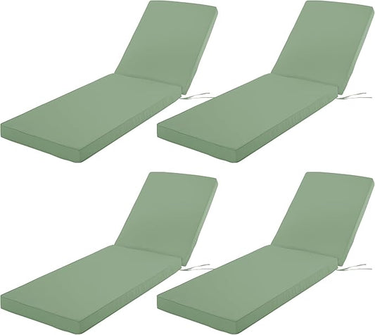 Chaise Lounge Cushion Outdoor, Waterproof and Stain-Resistant Lounge Deck Reclining Chair Cushions for Patio Furniture Lawn Pool Resort Hotel, 72x21x3 Inch, Set of 4, Sage Green