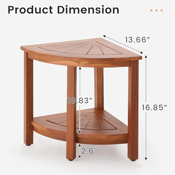 EROMMY 16.8" Teak Shower Bench for Inside Shower, Teak Corner Shower Bench, Waterproof Bath Chair, Shower Stool for Shaving Legs,Space Corner Shower Shelf for Showers & Small Bathrooms