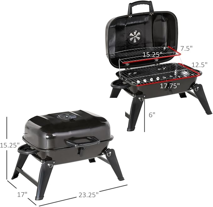 14" Portable Charcoal Grill for Outdoor Cooking, Tabletop BBQ Grill with Enamel Coating & Folding Legs,Compact Camping Grill for Tailgating, Picnics (Lightweight 8 Lbs, Black)