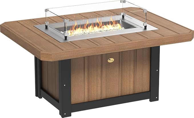 LuxCraft 51" Lumin Rectangular Gas Propane Fire Pit Table for Outdoor Patio with Tempered Glass Wind Guard and Stainless Steel Burner Cover - Amish Made in USA (Antique Mahogany & Black)