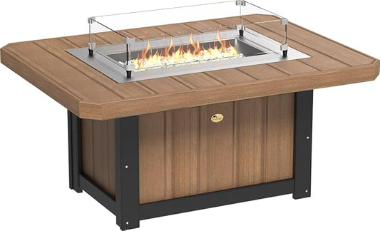 LuxCraft 51" Lumin Rectangular Gas Propane Fire Pit Table for Outdoor Patio with Tempered Glass Wind Guard and Stainless Steel Burner Cover - Amish Made in USA (Antique Mahogany & Black)