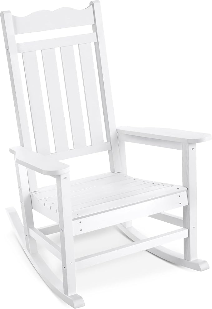 Stoog All-Weather Outdoor & Indoor Rocking Chair, Porch Rocker with 400 lbs Weight Capacity, Front Porch Rocking Chair, for Patio, Backyard, Lawn, Garden and Fire Pit (White)