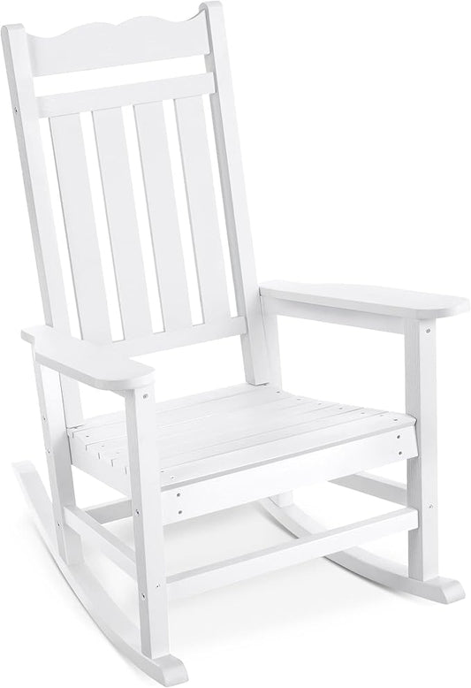 Stoog All-Weather Outdoor & Indoor Rocking Chair, Porch Rocker with 400 lbs Weight Capacity, Front Porch Rocking Chair, for Patio, Backyard, Lawn, Garden and Fire Pit (White)