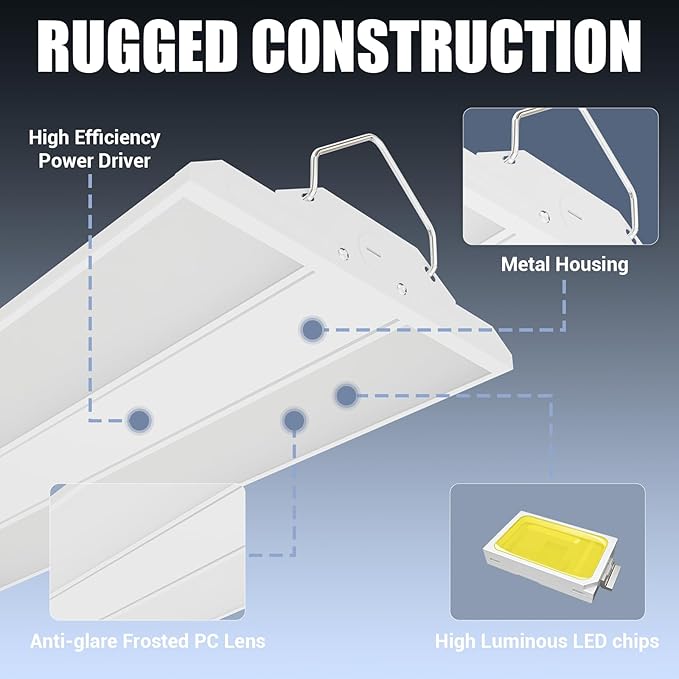 LED Linear Shop Lights 150W, 22500LM Led High Bay Lights 5000K Daylight 120-277V, 4-Pack Led Garage Light for Shop Workshop Store Commercial Supermarket Warehouse Basement Exhibition Room ETL