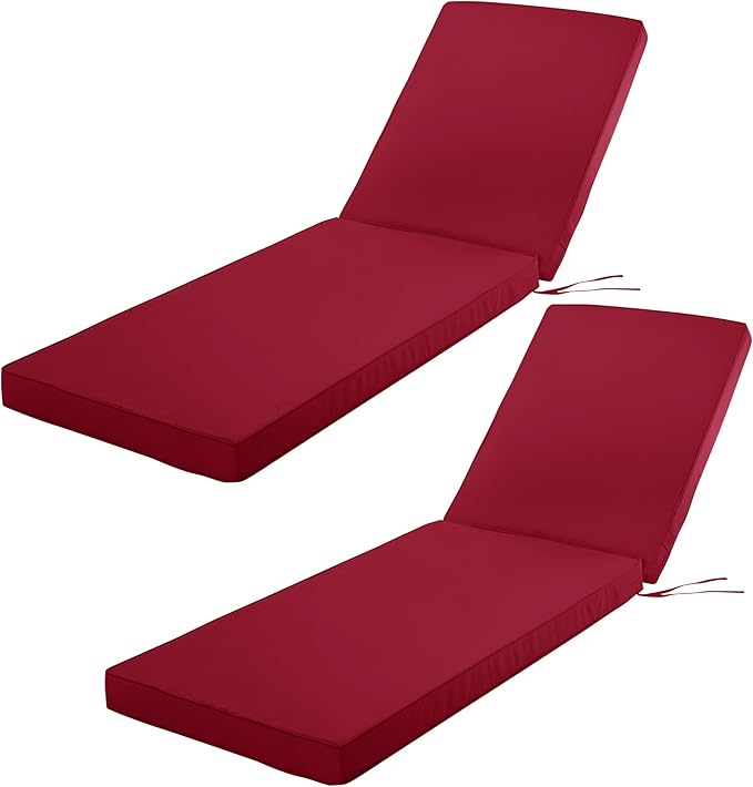 Outdoor Chaise Lounge Cushion Set of 2, Fadesafe Water-Repellent Lounge Deck Reclining Chair Cushions for Patio Furniture Lawn Pool Resort Hotel, 80x26x3 Inch, Burgundy
