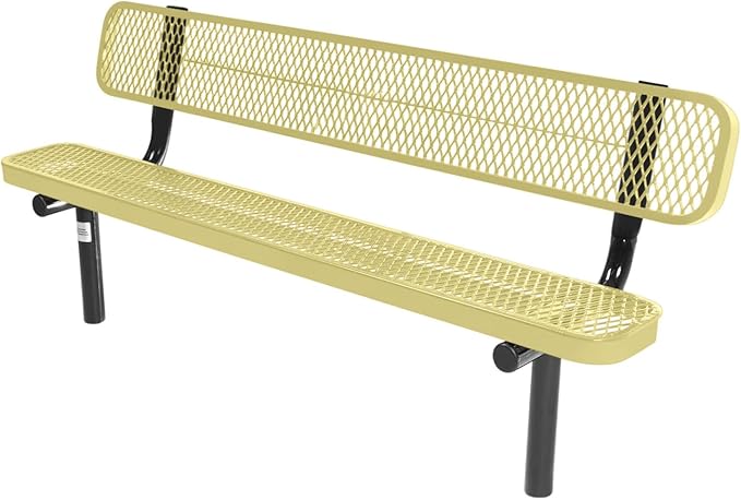 COATEDOUTDOORFURNITURE Coated Outdoor Furniture Heavy-Duty Outdoor Bench Thermoplastic Coated, Expanded Metal, Commercial-Grade Seating, Made in America (Inground with Back, 6 Ft, Textured Sandstone)