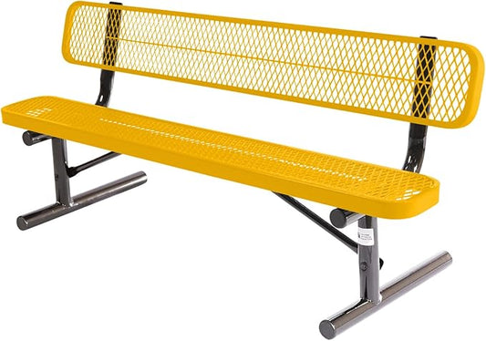 COATEDOUTDOORFURNITURE Coated Outdoor Furniture Heavy-Duty Portable Outdoor Bench Thermoplastic Coated, Expanded Metal, Commercial-Grade Seating, Made in America (Portable with Back, 6 Ft, Yellow)