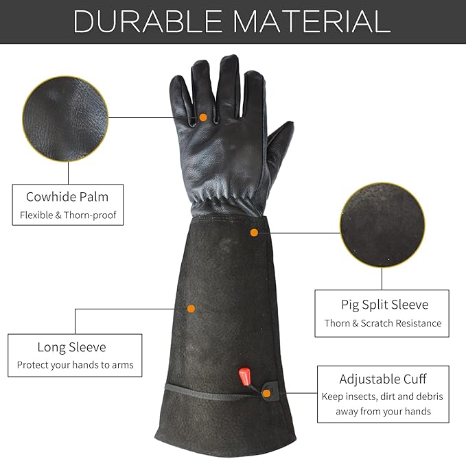 Cactus Gloves, Garden Gloves for Women Men Thorn Proof, Professional Puncture Resistant Gloves for Rose Pruning & Cactus, Long Leather Garden Gloves (Professional Thorn Proof) (Medium, Black)