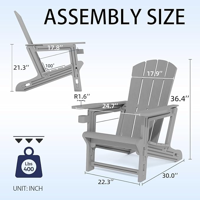 Adirondack Chair Set of 2, HDPE Weather Plastic Adirondack Chairs, Fire Pit Chairs with Cup Holder, Outdoor Lawn Chair for Patio, Garden, Backyard, Grey