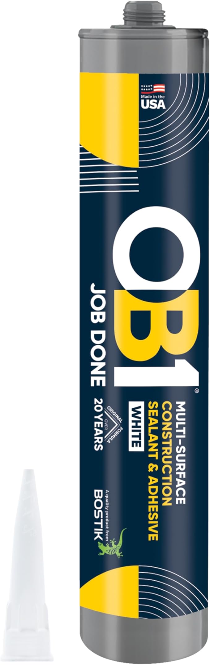 OB1 Universal Caulk Sealant & Adhesive White 10.1oz | Professional Grade Premium All-in-One Advanced Hybrid 2-in1 | Water Resistant Internal & External | Shrink Crack UV & Fade Resistant | 1 Cartridge