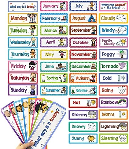 Lachilly 40 Pcs Days of The Week/Seasonal/Months of The Year/Weather Flashcards Subject Titles for Bulletin Board Headliners Classroom Decoration Teacher Teaching Aids