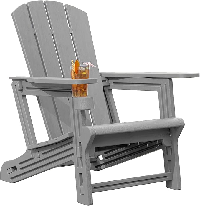 Adirondack Chair, HDPE Plastic Adirondack Chairs, All Weather Fire Pit Chairs with Cup Holder, Outdoor Lawn Chair for Patio, Garden, Backyard, Grey