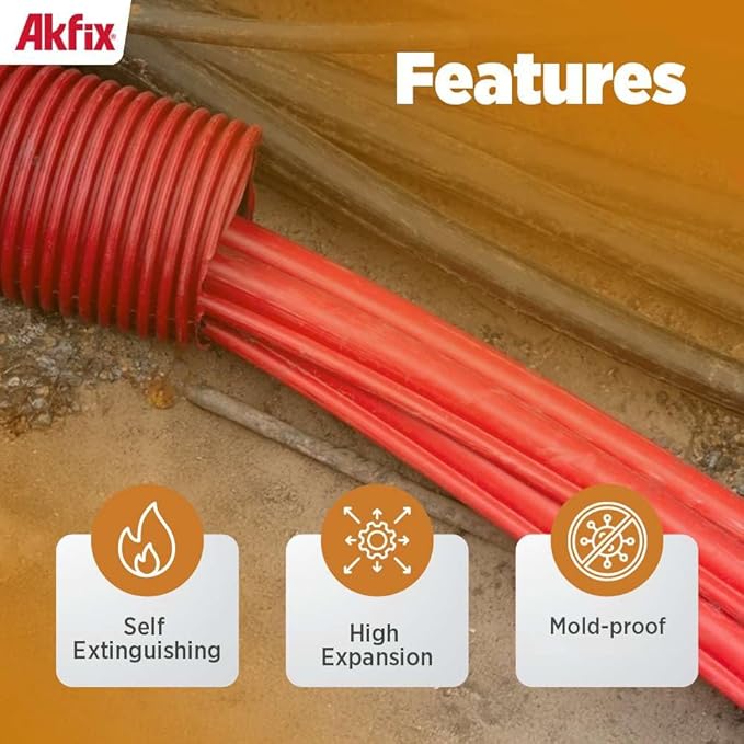 Akfix 840 Fire Block Spray Foam (1x12 Oz.)- Orange Color Fire Retardant Polyurethane Expanding Foam for Gap Filling, Insulation and Sealing on Window and Door, Fire Rated, Paintable | 12 Oz. 1 Pack