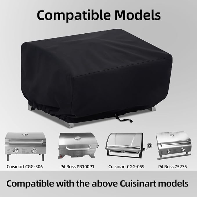 NOELIFE 24 Inch Tabletop Grill Cover for Cuisinart CGG-306/ CGG-059A/ CGG-059, Pit Boss 75275/ PB336GS/ PB100P1, Waterproof Outdoor BBQ Grilling Griddle Accessories, Black (Cover Only)