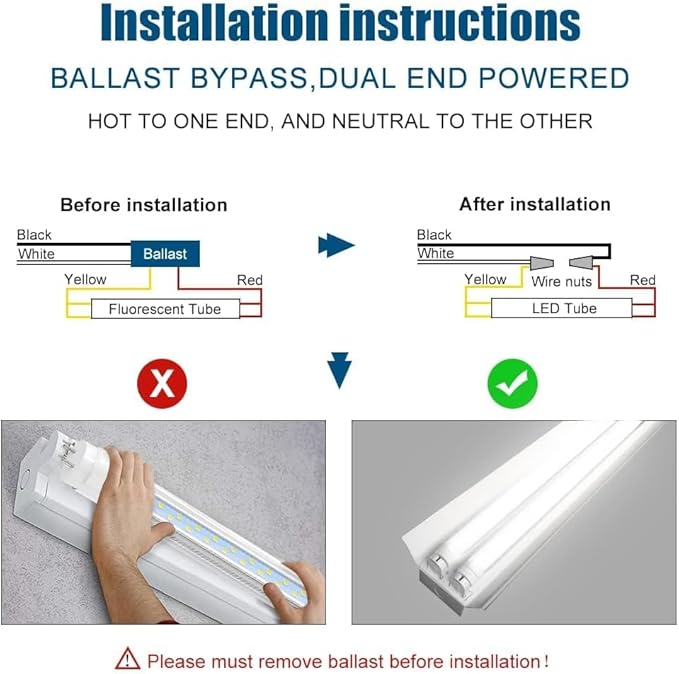 JESLED T8 LED 4FT Type A+B Light Bulbs, 24W(65W Equivalent), 3000LM, 6000K Super Bright, Plug and Play or Ballast Bypass, 4 Foot LED Fluorescent Tube Replacement, ETL Listed, Dual-Ended, Clear(6-Pack)