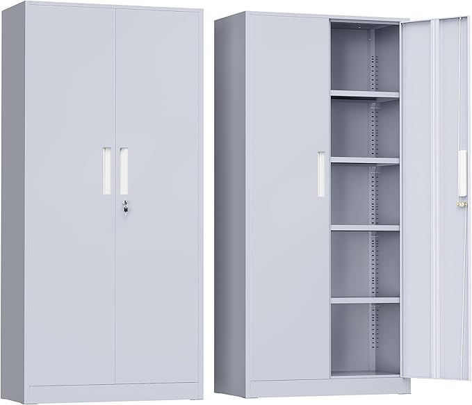 Greenvelly Metal Storage Cabinet, 72” Tall Locking Steel Storage Cabinet with 2 Doors and 4 Adjustable Shelves, Metal File Cabinet for Home Office, Garage, Warehouse, Classroom(Dark Grey)
