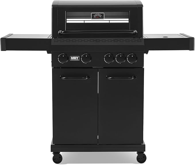 4-Burner Propane Gas Grill, 50,000 BTU Heavy Duty Outdoor BBQ Grill with Side Burner, Cast Iron Cooking Grates & Griddle for Backyard Barbecue
