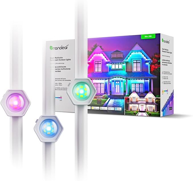 Nanoleaf Matter Permanent Outdoor Lights, Smart RGBCW Outdoor String Lights for Daily & Accent Lighting, IP67 Waterproof, Compatible with Alexa, Google Home, Multiple Scene Modes, 98ft (30m)