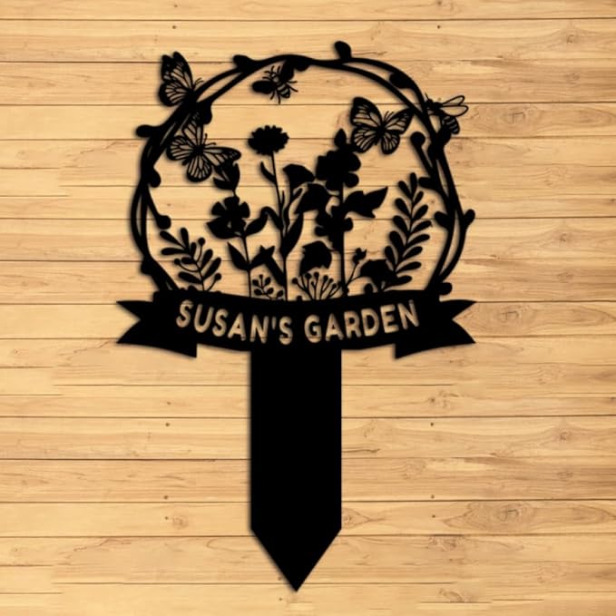Personalized Garden Stake Metal Sign, Outdoor Metal Flower Garden Signs,Custom Garden Name Sign,Lawn Signs,Yard Sign,Gardening Decor Gifts 12inch