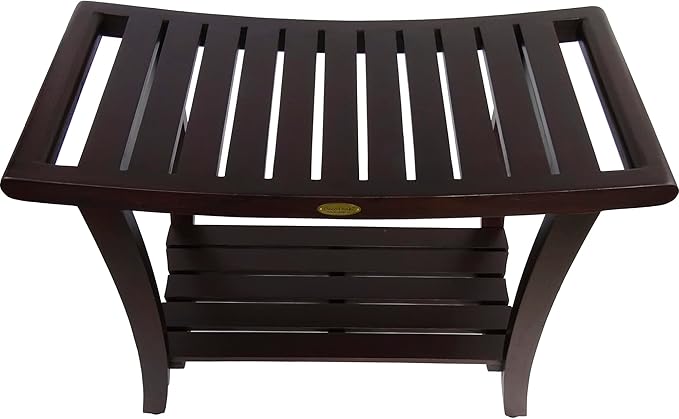 DecoTeak Harmony 30 Inch Extended Height Brown Waterproof Teak Wood Shower Bench | Provides Safety, Storage, and Organization for Bathroom Accessories