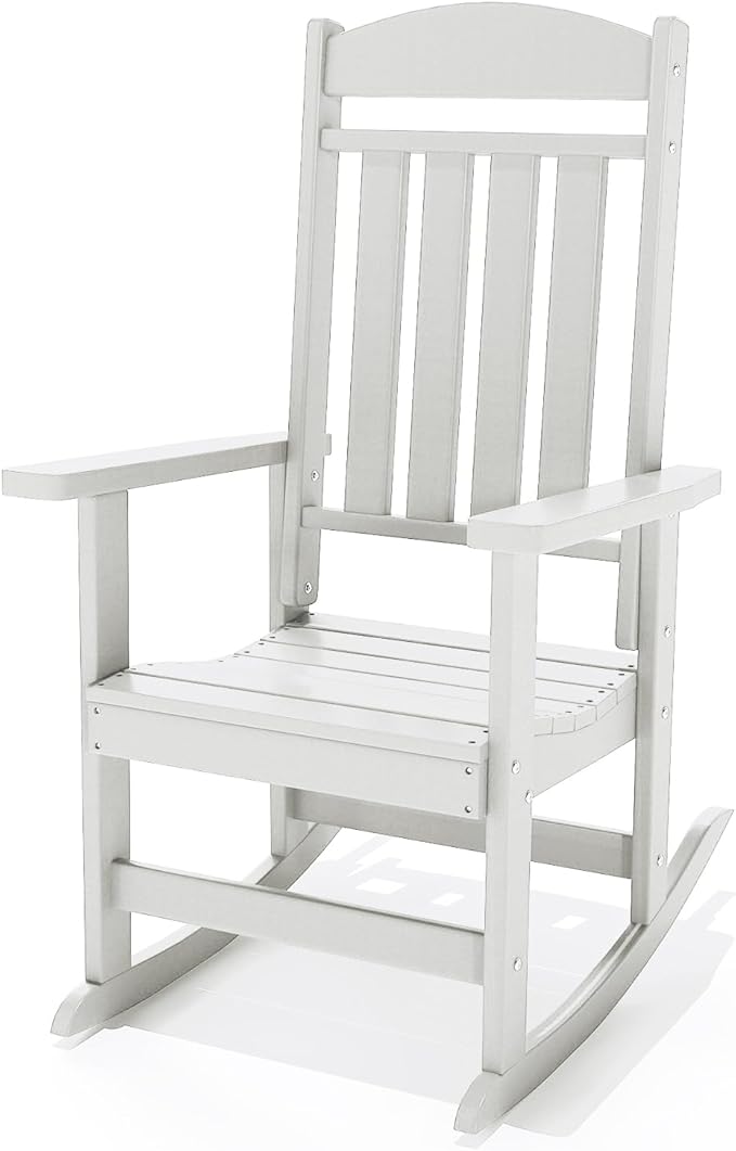 Outdoor Rocking Chairs, Oversized High Back Patio Rocking Chairs, All Weather Porch Rocking Chairs for Outside. White
