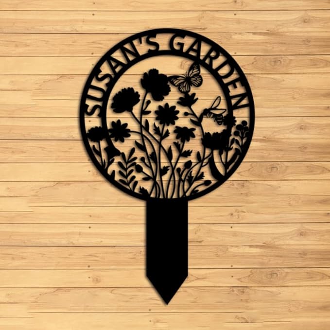 Custom Garden Metal Sign With Stakes, Personalized Metal Garden Name Sign, Garden Flower Sign,Yard Sign, Housewarming Gift, Gifts for Gardeners,Garden Decor name16 8inch